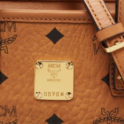 Pre Owned MCM Tan Visetos Coated Canvas and Leather Mini Anya Zip Tote