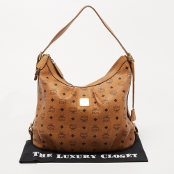 MCM Cognac Visetos Coated Canvas and Leather Hobo