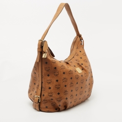 MCM Cognac Visetos Coated Canvas and Leather Hobo