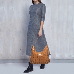 MCM Cognac Visetos Coated Canvas and Leather Hobo