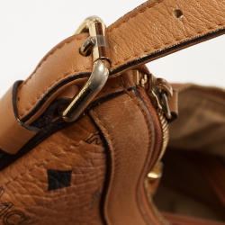 MCM Cognac Visetos Coated Canvas and Leather Hobo