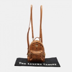MCM Brown Visetos Coated Canvas X-Mini Bebe Boo Backpack