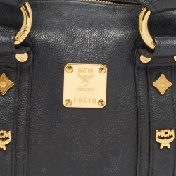 Pre Owned MCM Black Leather Studded Boston Satchel