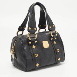 Pre Owned MCM Black Leather Studded Boston Satchel