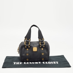 Pre Owned MCM Black Leather Studded Boston Satchel