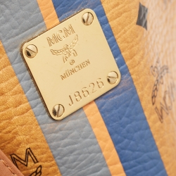 MCM Brown Visetos Coated Canvas and Leather Stripe Tote