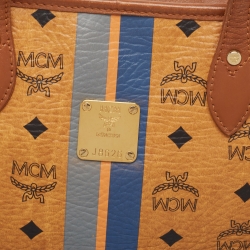 MCM Brown Visetos Coated Canvas and Leather Stripe Tote