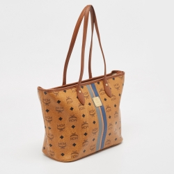 MCM Brown Visetos Coated Canvas and Leather Stripe Tote