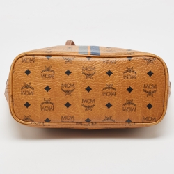 MCM Brown Visetos Coated Canvas and Leather Stripe Tote