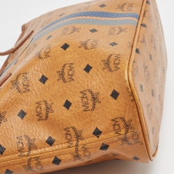 MCM Brown Visetos Coated Canvas and Leather Stripe Tote