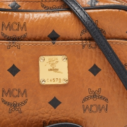 MCM Tan Visetos Coated Canvas and Leather Double Zip Camera Crossbody Bag