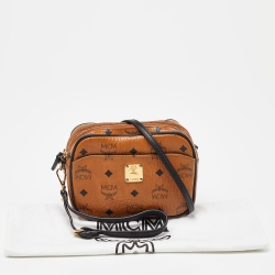 MCM Tan Visetos Coated Canvas and Leather Double Zip Camera Crossbody Bag