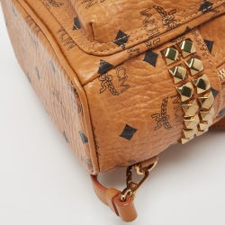 MCM Cognac Visetos Coated Canvas and Leather Mini Studded Stark-Bebe Boo Backpack