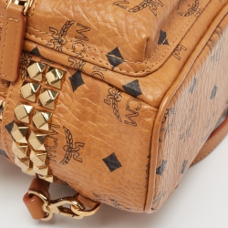 MCM Cognac Visetos Coated Canvas and Leather Mini Studded Stark-Bebe Boo Backpack