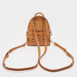 MCM Cognac Visetos Coated Canvas and Leather Mini Studded Stark-Bebe Boo Backpack