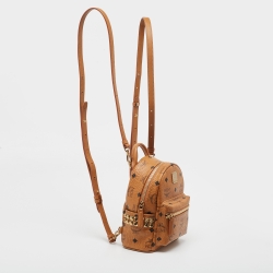 MCM Cognac Visetos Coated Canvas and Leather Mini Studded Stark-Bebe Boo Backpack
