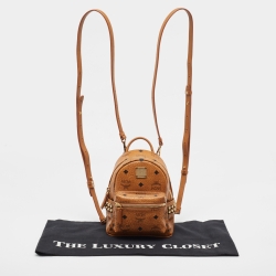 MCM Cognac Visetos Coated Canvas and Leather Mini Studded Stark-Bebe Boo Backpack