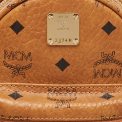MCM Cognac Visetos Coated Canvas and Leather Mini Studded Stark-Bebe Boo Backpack