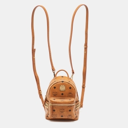 MCM Cognac Visetos Coated Canvas and Leather Mini Studded Stark-Bebe Boo Backpack