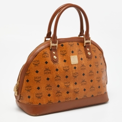 Pre Owned MCM Cognac Visetos Coated Canvas and Leather Dome Satchel