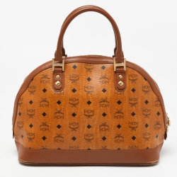 Pre Owned MCM Cognac Visetos Coated Canvas and Leather Dome Satchel