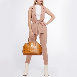 Pre Owned MCM Cognac Visetos Coated Canvas and Leather Dome Satchel