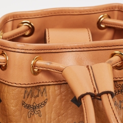 MCM Cognac Visetos Coated Canvas and Leather Mini Drawstring Bucket Bag