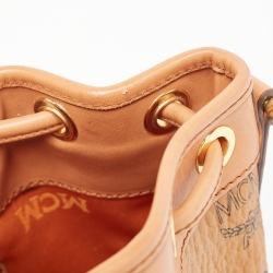 MCM Cognac Visetos Coated Canvas and Leather Mini Drawstring Bucket Bag