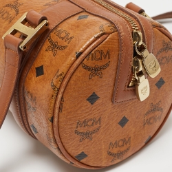 MCM Cognac Visetos Coated Canvas and Leather Boston Bag