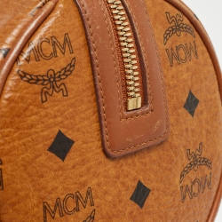 MCM Cognac Visetos Coated Canvas and Leather Boston Bag