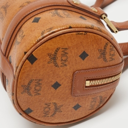 MCM Cognac Visetos Coated Canvas and Leather Boston Bag