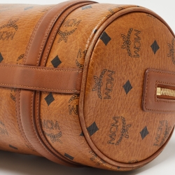 MCM Cognac Visetos Coated Canvas and Leather Boston Bag