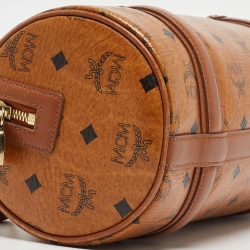 MCM Cognac Visetos Coated Canvas and Leather Boston Bag