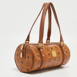 MCM Cognac Visetos Coated Canvas and Leather Boston Bag