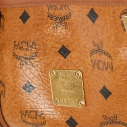 MCM Cognac Visetos Coated Canvas and Leather Boston Bag