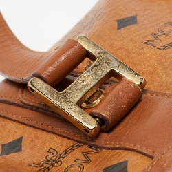 MCM Cognac Visetos Coated Canvas and Leather Boston Bag