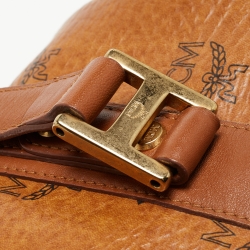 MCM Cognac Visetos Coated Canvas and Leather Boston Bag