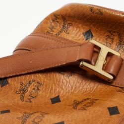 MCM Cognac Visetos Coated Canvas and Leather Boston Bag