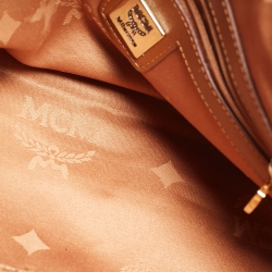 MCM Cognac Visetos Coated Canvas and Leather Boston Bag