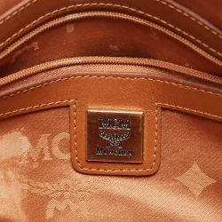 MCM Cognac Visetos Coated Canvas and Leather Boston Bag