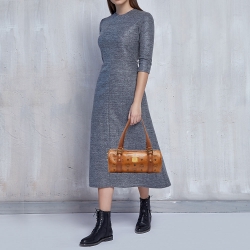 MCM Cognac Visetos Coated Canvas and Leather Boston Bag