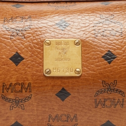 MCM Cognac Visetos Coated Canvas and Leather Boston Bag
