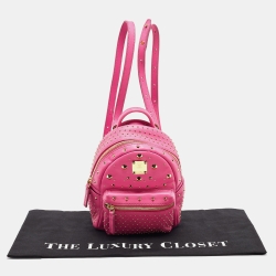 MCM Dark Pink Leather Mini Studded Stark Backpack