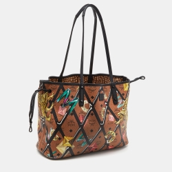 MCM Cognac/Black Visetos Coated Canvas and Leather Shopper Tote