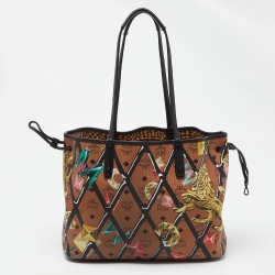 MCM Cognac/Black Visetos Coated Canvas and Leather Shopper Tote