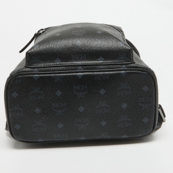 MCM Black Visetos Coated Canvas Small Stark Studded Backpack