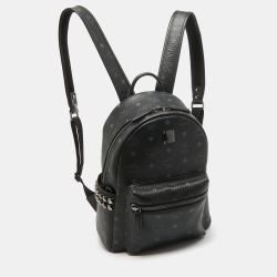 MCM Black Visetos Coated Canvas Small Stark Studded Backpack