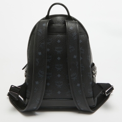 MCM Black Visetos Coated Canvas Small Stark Studded Backpack