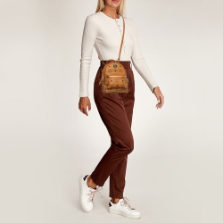 MCM Cognac Visetos Coated Canvas Mini Studded Stark Backpack