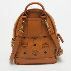 MCM Cognac Visetos Coated Canvas Mini Studded Stark Backpack